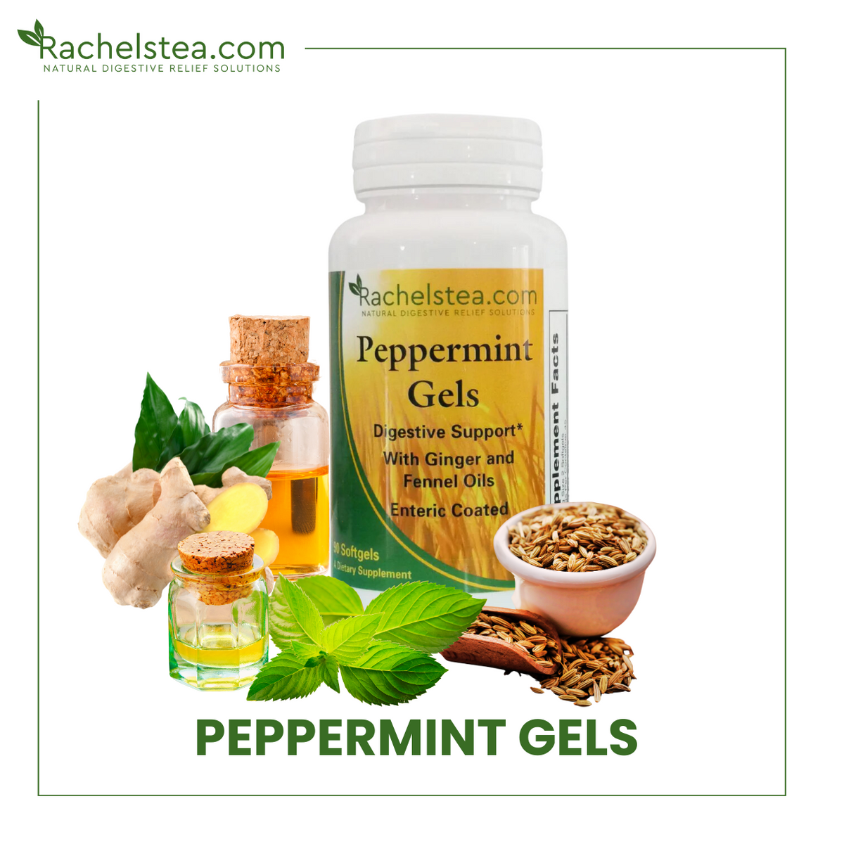 Pure Peppermint Oil Capsules for Healthy Digestion & Bloating Relief