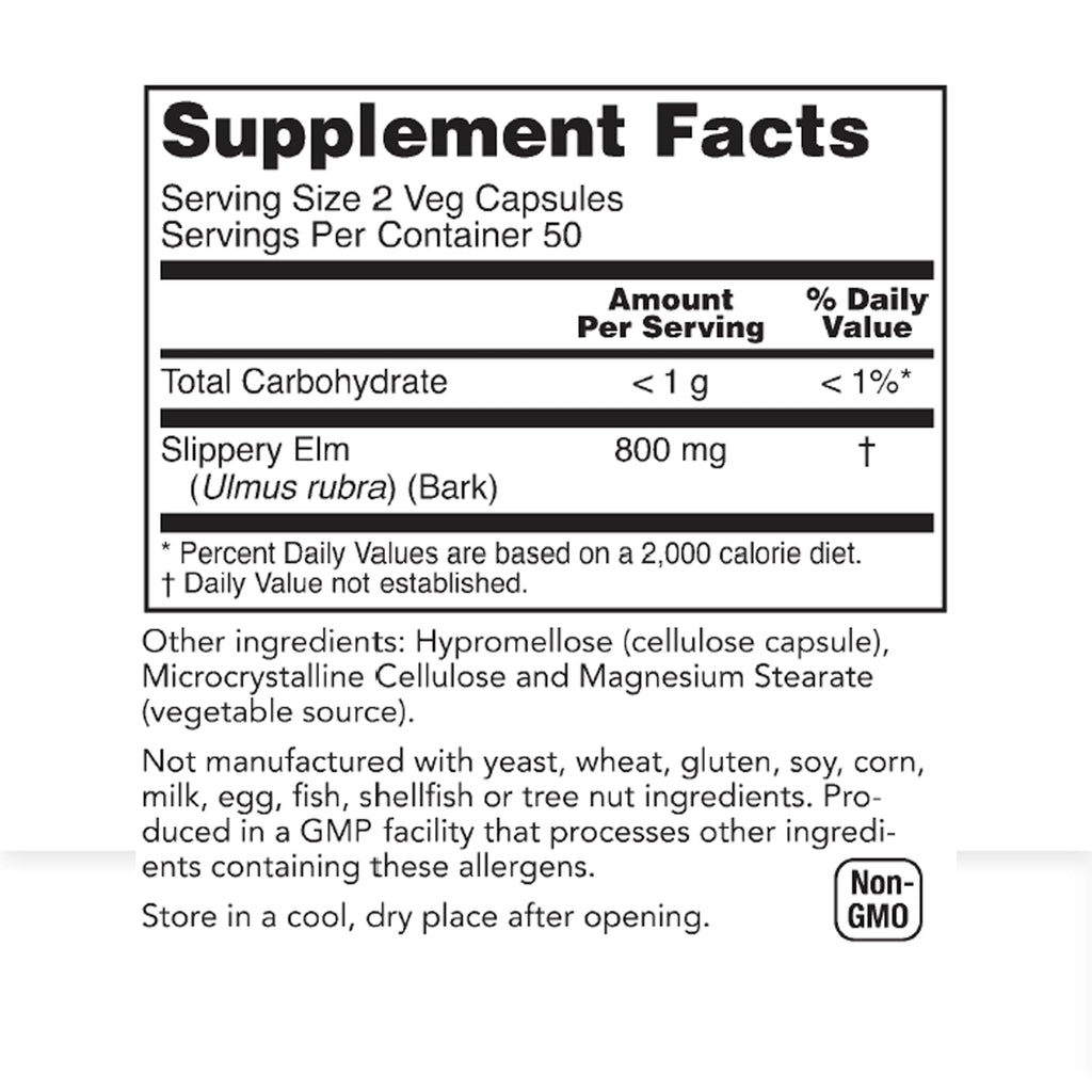 Slippery Elm Capsules for Acidic Digestion Relief & Constipation