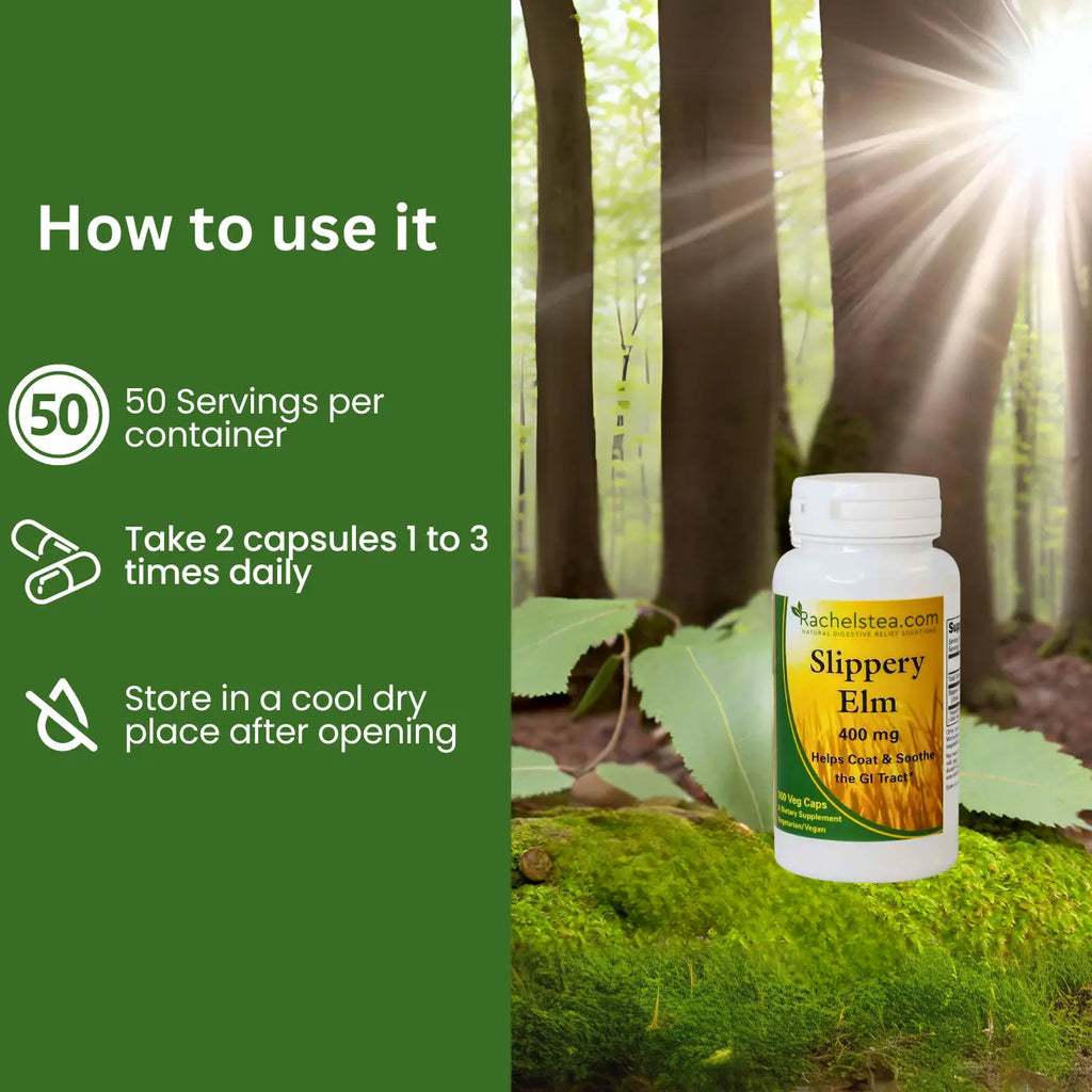 Slippery Elm Capsules for Acidic Digestion Relief & Constipation