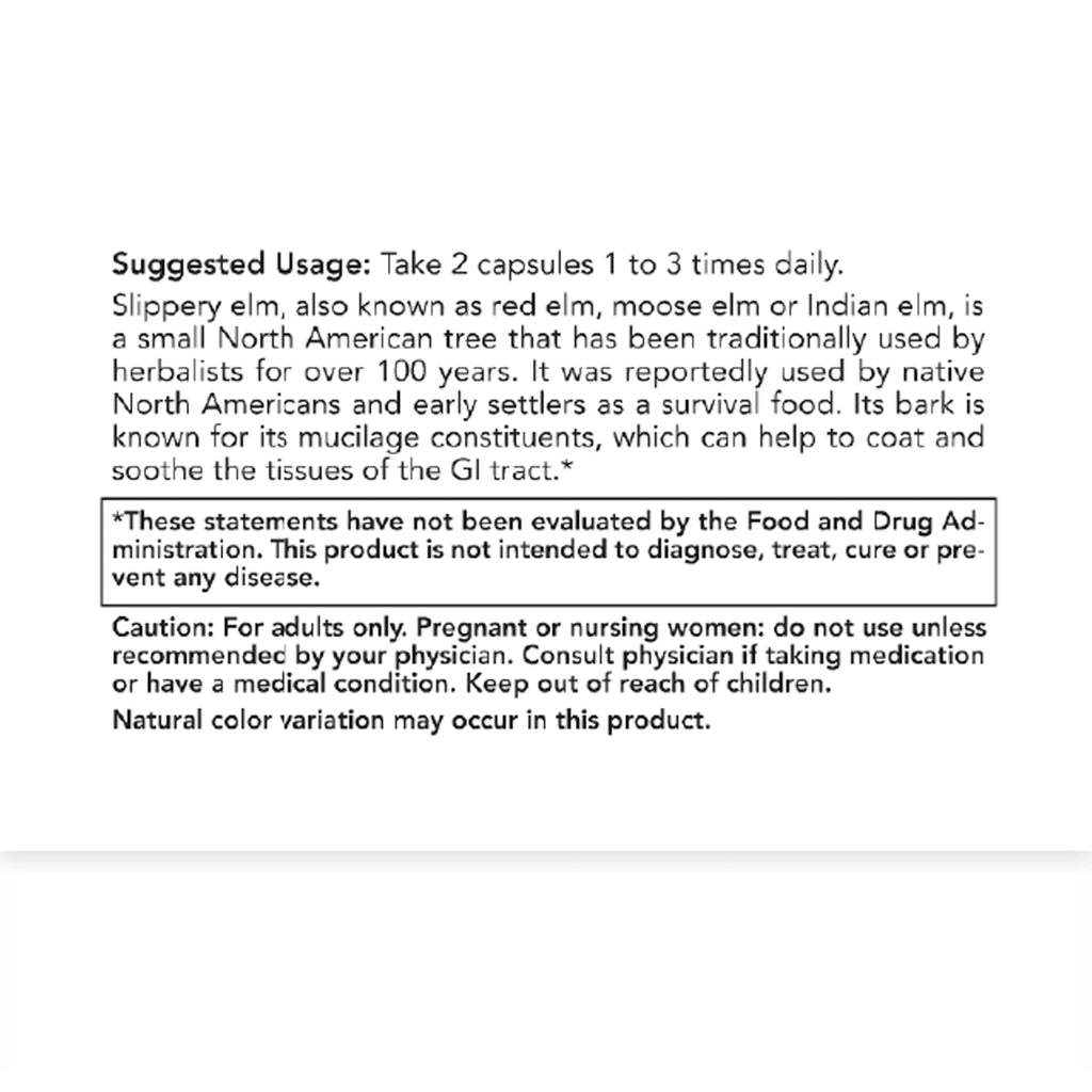 Slippery Elm Capsules for Acidic Digestion Relief & Constipation
