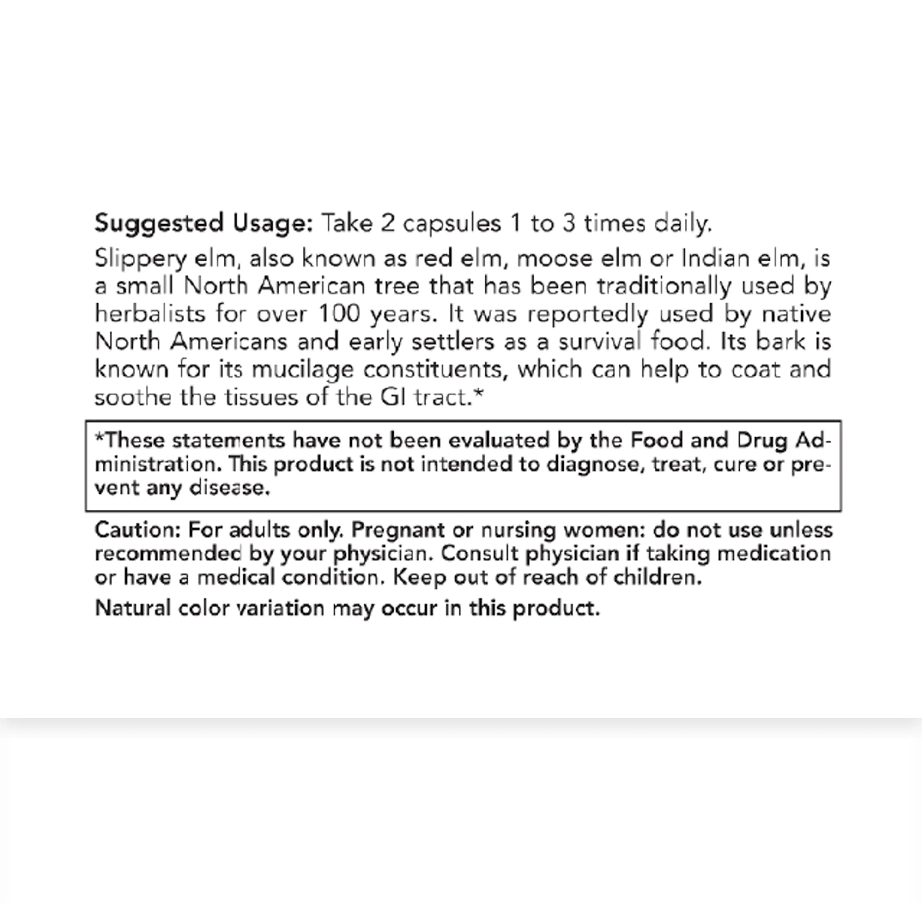 Slippery Elm Capsules for Acidic Digestion Relief & Constipation