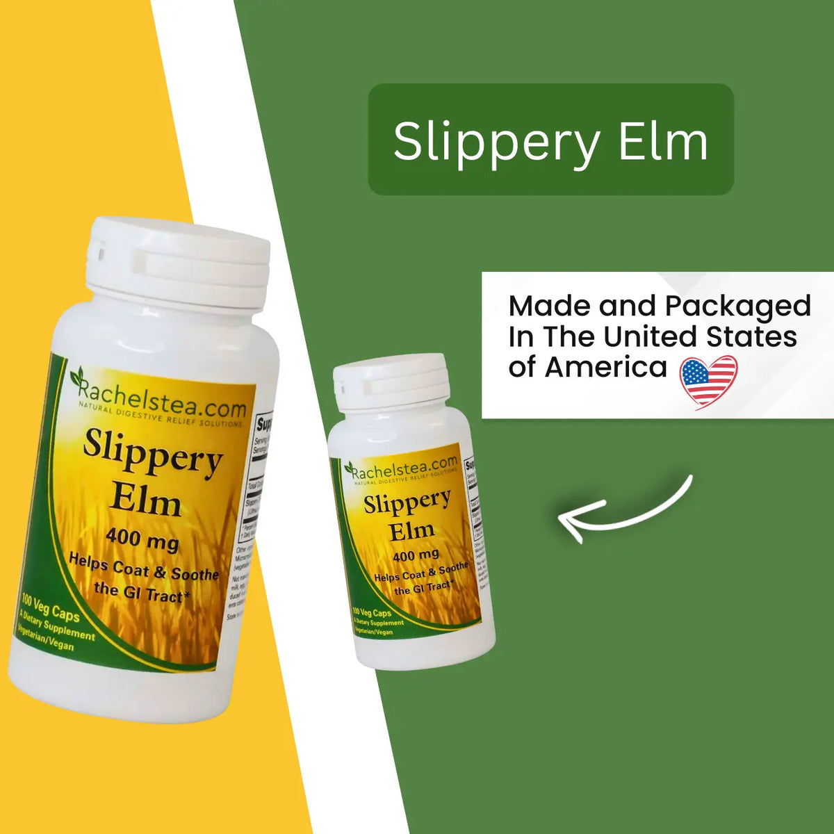 Slippery Elm Capsules for Acidic Digestion Relief & Constipation